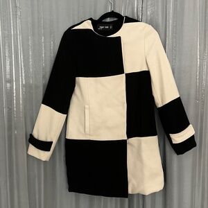 color block checker coat